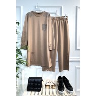 Esved  Taş Detaylı Penye İkili Takım - Vizon