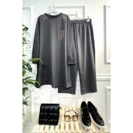 Esved Taş Detaylı Penye İkili Takım - Antrasit