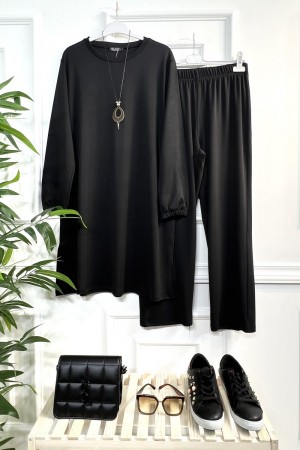 Defne Full Esnek Likralı İkili Takım-Kolye Hediyeli-Siyah 