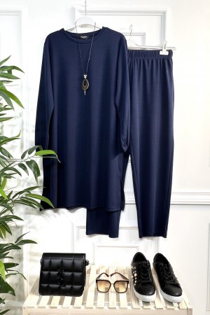 Defne Full Esnek Likralı İkili Takım-Kolye Hediyeli-Lacivert