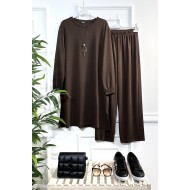 Defne Full Esnek Likralı İkili Takım-Kolye Hediyeli-Kahverengi