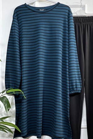 Tuana Çizgili Fitilli Krep Full Esnek İkili Takım - Petrol Tuana Çizgili Fitilli Krep Full Esnek İkili Takım - Petrol