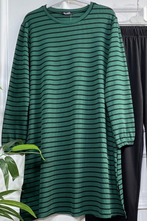 Tuana Çizgili Fitilli Krep Full Esnek İkili Takım - Zümrüt Tuana Çizgili Fitilli Krep Full Esnek İkili Takım - Zümrüt