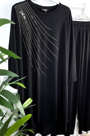 Cezire Taş Detaylı Full Esnek Sandy İkili Takım - Siyah Cezire Taş Detaylı Full Esnek Sandy İkili Takım - Siyah