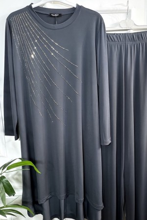 Cezire Taş Detaylı Full Esnek Sandy İkili Takım - Gri Cezire Taş Detaylı Full Esnek Sandy İkili Takım - Gri