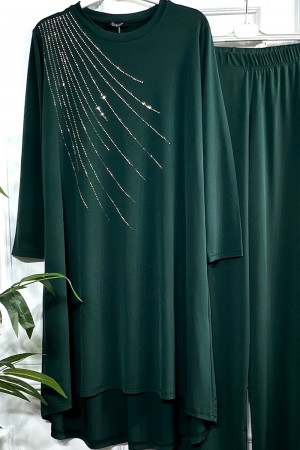 Cezire Taş Detaylı Full Esnek Sandy İkili Takım - Zümrüt Cezire Taş Detaylı Full Esnek Sandy İkili Takım - Zümrüt