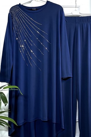 Cezire Taş Detaylı Full Esnek Sandy İkili Takım - İndigo Cezire Taş Detaylı Full Esnek Sandy İkili Takım - İndigo