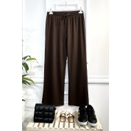 Feray Bağcıklı Full Esnek Fitilli Penye Pantolon - Kahverengi