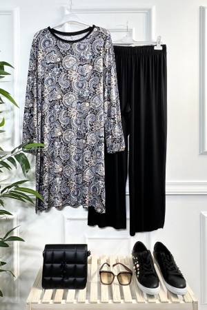 Esila Full Esnek Likralı Penye Viskon Takım-Siyah Şal Desen Esila Full Esnek Likralı Penye Viskon Takım-Siyah Şal Desen