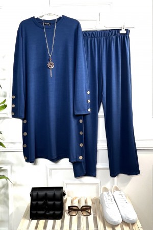 Hicran Full Esnek Likralı Düğmeli Takım-KOLYE HEDİYELİ-İndigo Hicran Full Esnek Likralı Düğmeli Takım-KOLYE HEDİYELİ-İndigo