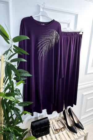 Firuze Full Esnek Likralı Taş ve İncili İkili Takım-Mürdüm Firuze Full Esnek Likralı Taş ve İncili İkili Takım-Mürdüm