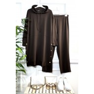 Hayat Full Esnek Likralı Fitilli Penye Kapşonlu Takım - Kahverengi Hayat Full Esnek Likralı Fitilli Penye Kapşonlu Takım - Kahverengi