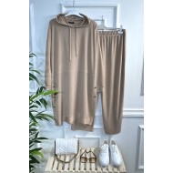 Hayat Full Esnek Likralı Fitilli Penye Kapşonlu Takım - Taş Hayat Full Esnek Likralı Fitilli Penye Kapşonlu Takım - Taş