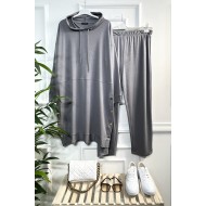 Hayat Full Esnek Likralı Fitilli Penye Kapşonlu Takım - Gri Hayat Full Esnek Likralı Fitilli Penye Kapşonlu Takım - Gri