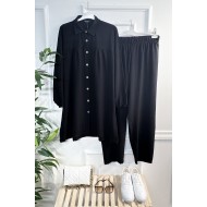 Majeste Önü Pileli Ayrobin İkili Takım- Siyah  Majeste Önü Pileli Ayrobin İkili Takım- Siyah