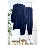 Majeste Önü Pileli Ayrobin İkili Takım - Lacivert