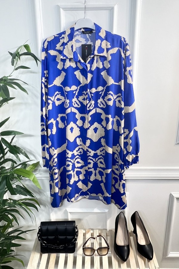 Mihrimah Gizli Düğmeli Pamuk Viskon Tunik Gömlek-Saks Tetri