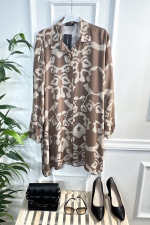 Mihrimah Gizli Düğmeli Pamuk Viskon Tunik Gömlek-Vizon Taş Tetri Mihrimah Gizli Düğmeli Pamuk Viskon Tunik Gömlek-Vizon Taş Tetri