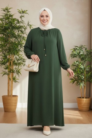 Nehir Yakası Büzgü Bağcıklı Ayrobin Elbise - Haki Nehir Yakası Büzgü Bağcıklı Ayrobin Elbise - Haki