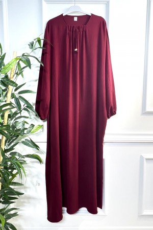 Nehir Yakası Büzgü Bağcıklı Ayrobin Elbise - Bordo Nehir Yakası Büzgü Bağcıklı Ayrobin Elbise - Bordo