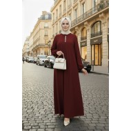 Mahperi Taşlı Ağ Pileli Ayrobin Elbise -Bordo