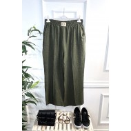 Cansu Sofya Keten Armalı Bol Paça Pantolon-Haki