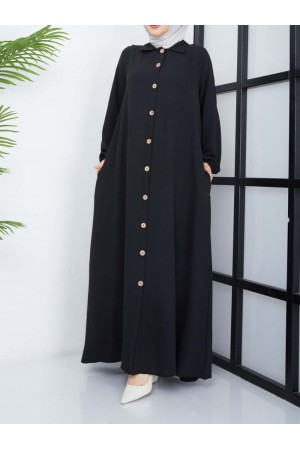 Nilperi Düğmeli  Ayrobin  Ferace - Siyah