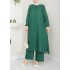 Mira Düğmeli Uzun Sofya Keten Takım -Zümrüt