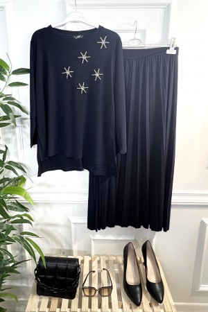 İncim Taş ve İncili Sandy Etekli Takım - Lacivert