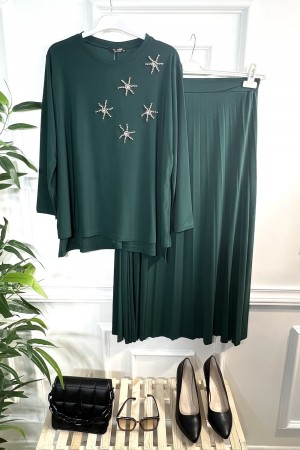 İncim Taş ve İncili Sandy Etekli Takım - Zümrüt