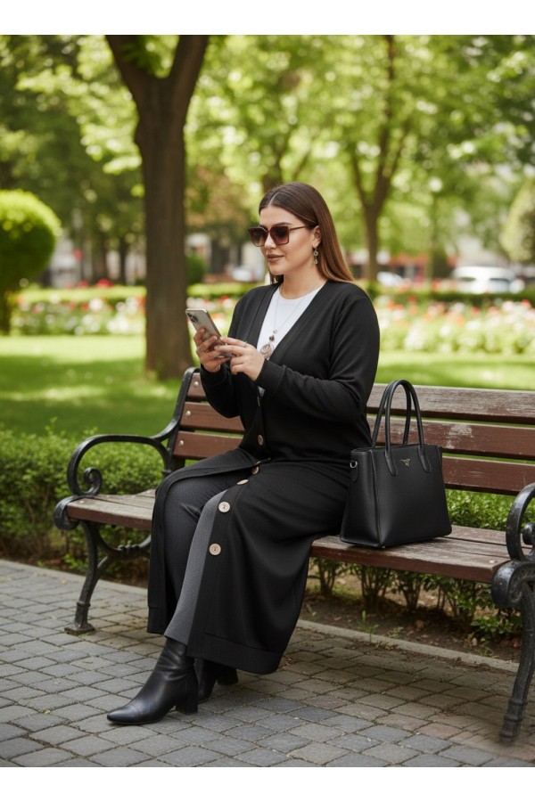 Miranda Düğmeli Full Esnek Likralı Hırka - Siyah