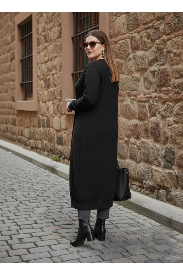 Miranda Düğmeli Full Esnek Likralı Hırka - Siyah