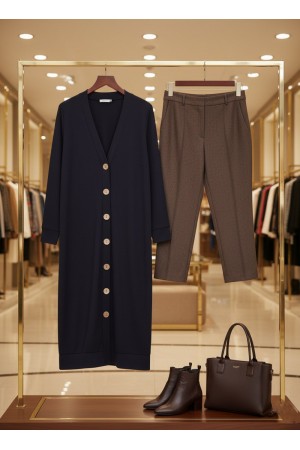 Miranda Düğmeli Full Esnek Likralı Hırka - Siyah