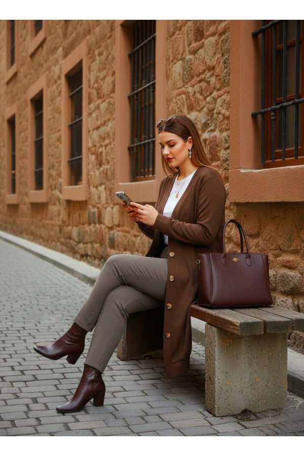 Miranda Düğmeli Full Esnek Likralı Hırka - Kahve Miranda Düğmeli Full Esnek Likralı Hırka - Kahve