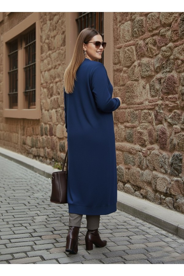 Miranda Düğmeli Full Esnek Likralı Hırka - İndigo