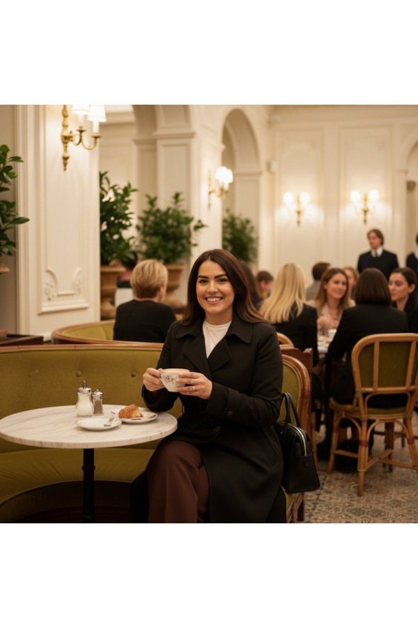 Ela Su Geçirmez Çift Düğmeli Yakalı Astarlı Trenç-Siyah