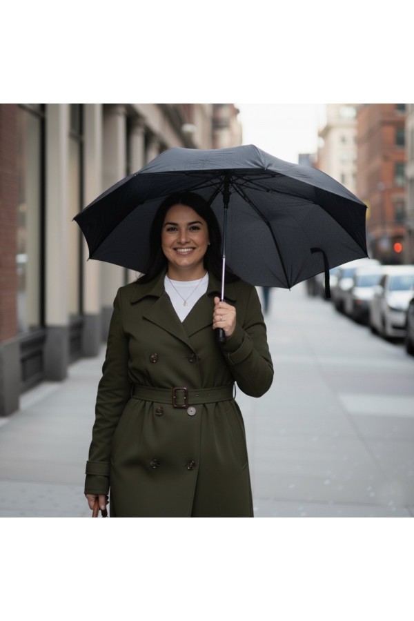 Ela Su Geçirmez Çift Düğmeli Yakalı Astarlı Trenç-Haki