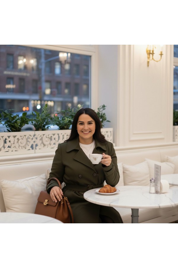 Ela Su Geçirmez Çift Düğmeli Yakalı Astarlı Trenç-Haki