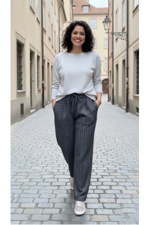 Dilan Bol Paça Beli Lastikli Yumuşak Kaşe Pantolon-Füme Balıksırtı