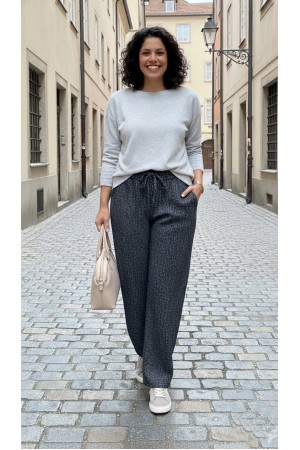 Dilan Bol Paça Beli Lastikli Yumuşak Kaşe Pantolon-Siyah Karyağdı