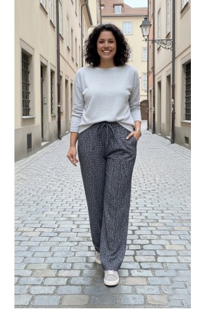 Dilan Bol Paça Beli Lastikli Yumuşak Kaşe Pantolon-Gri Karyağdı