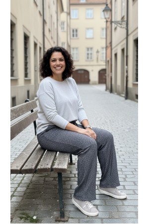 Dilan Bol Paça Beli Lastikli Yumuşak Kaşe Pantolon-Gri Karyağdı