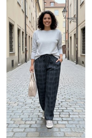 Dilan Bol Paça Beli Lastikli Yumuşak Kaşe Pantolon-Siyah Tetris