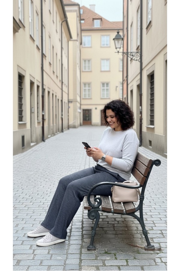 Dilan Bol Paça Beli Lastikli Yumuşak Kaşe Pantolon-Siyah Zincir Dilan Bol Paça Beli Lastikli Yumuşak Kaşe Pantolon-Siyah Zincir