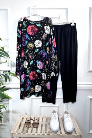 Alev Full Esnek Likralı Penye Viskon İkili Takım-Siyah Pembe Gül Alev Full Esnek Likralı Penye Viskon İkili Takım-Siyah Pembe Gül