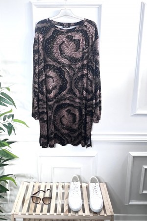 Kıvılcım Full Likralı Penye Viskon Tunik - Kahve Taş Duvar