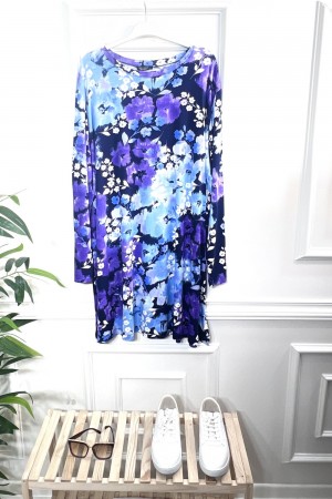 Kıvılcım Full Likralı Penye Viskon Tunik -Lacivert Mavi Çiçek