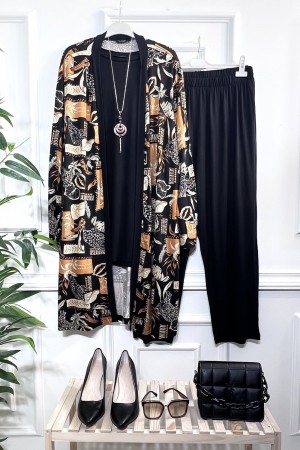 Kumru Pamuk Penye Viskon Üçlü Takım-Oranj Yaprak Kumru Pamuk Penye Viskon Üçlü Takım-Oranj Yaprak