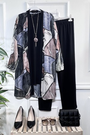 Alya Şifon Sandy Üçlü Takım-KOLYE HEDİYELİ-Siyah Yaprak Alya Şifon Sandy Üçlü Takım-KOLYE HEDİYELİ-Siyah Yaprak