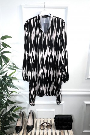 Ahenk Bağcıklı Pamuk Viskon Tunik - Siyah Şimşek